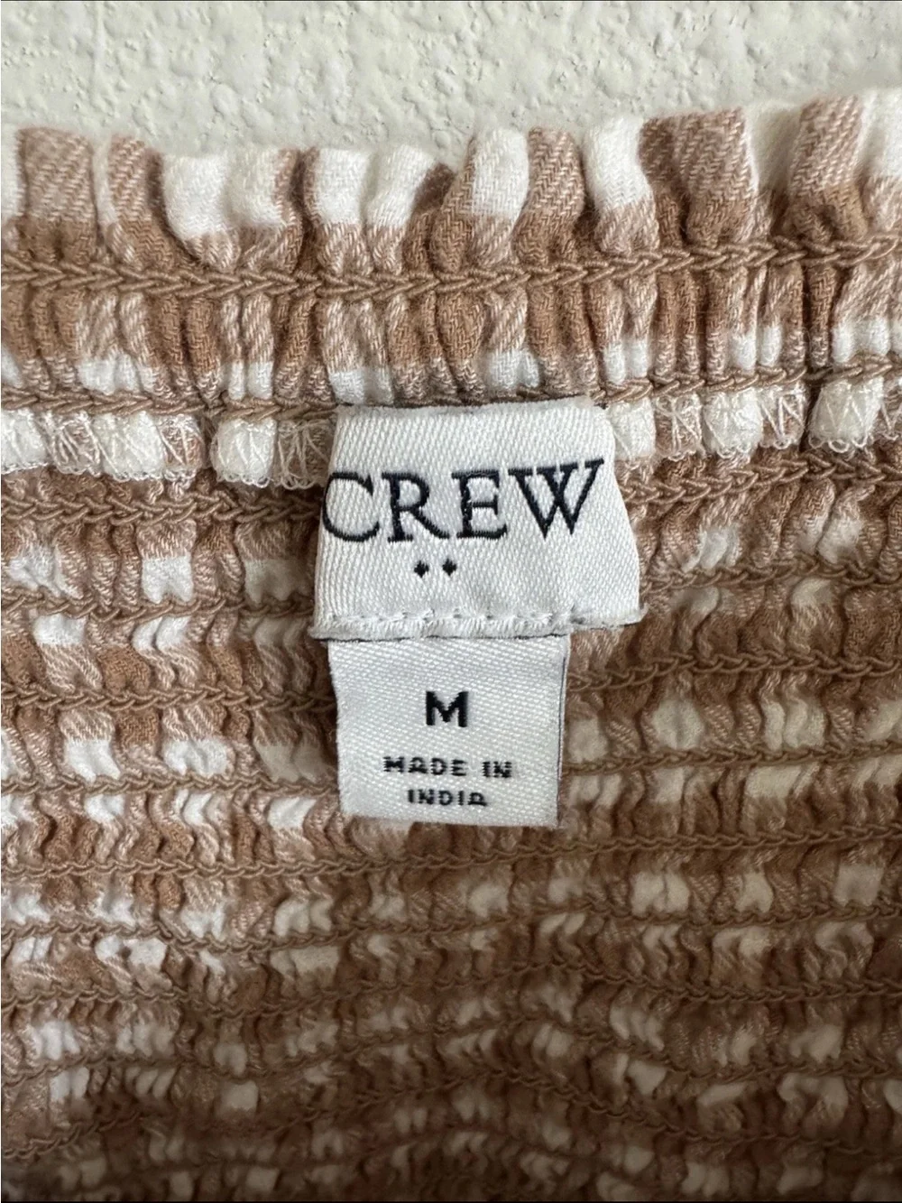 J Crew Gingham Milkmaid Praire Seersucker Brown Puff Sleeve Top M